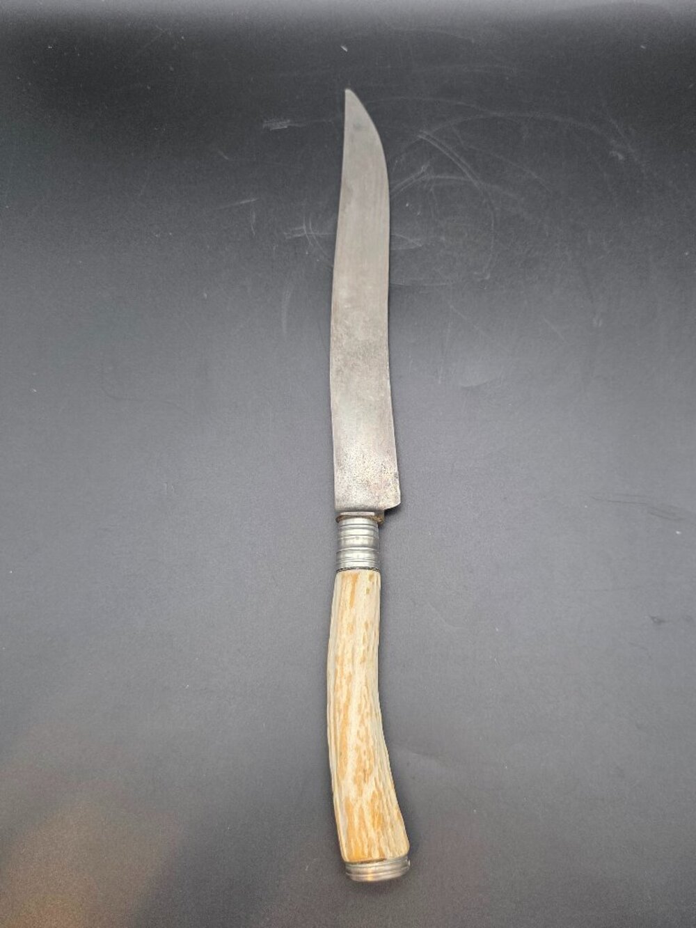 Vintage Anton Wingen Jr Solingen Germany Hunting Knife Stag Handle Etched Stag